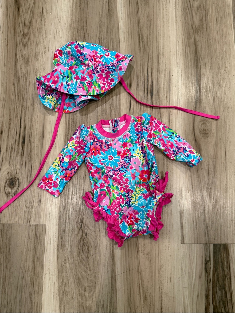 Caden lane swim suit and hat